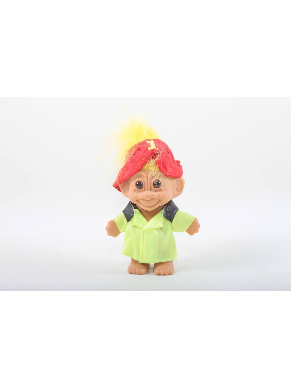 Russ Fireman Troll Yellow Hair Yellow Uniform Soft Red Helmet Vintage Good Luck